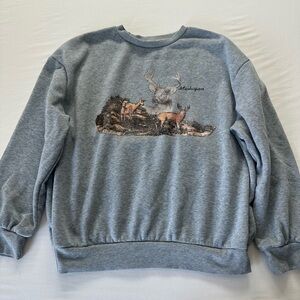 SHEIN Gray Michigan Deer Graphic Crewneck